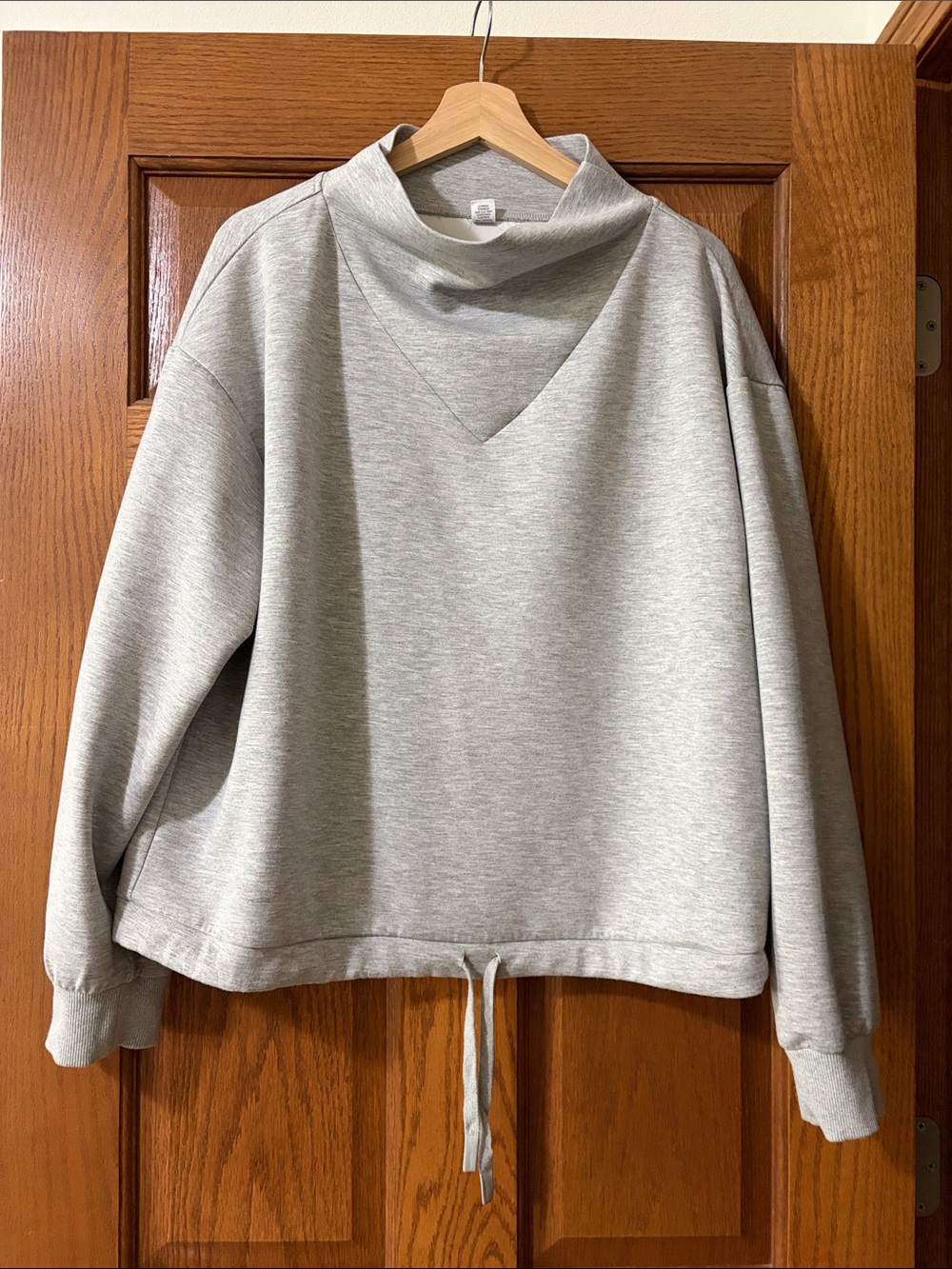 Women's Grey Drawstring Funnel Neck Sweatshirt